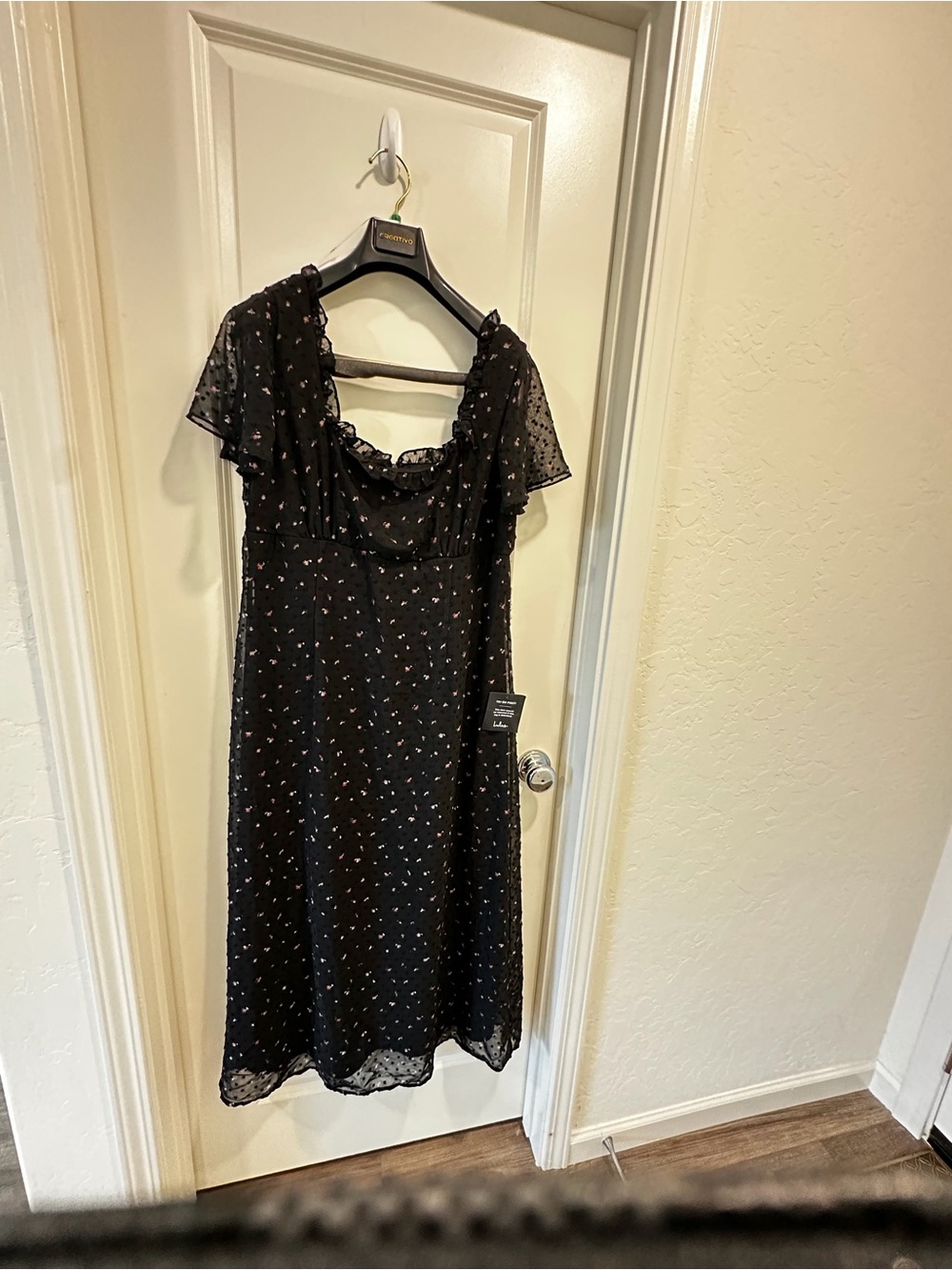 Lulu's Black Floral Maxi Dress with Ruffled Neckline